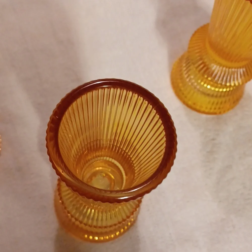 Amber Glass Candle Holders Set, Set Of 3 Heavy Glass